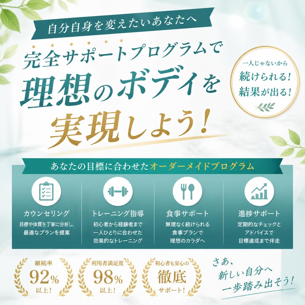 自分自身を変えたいあなたへ、完全サポートプログラムで理想のボディを実現しよう！