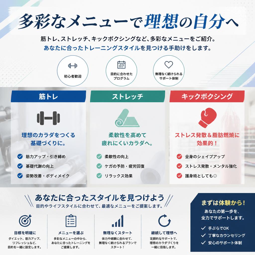 4. 幅広いメニューとトレーニングスタイル